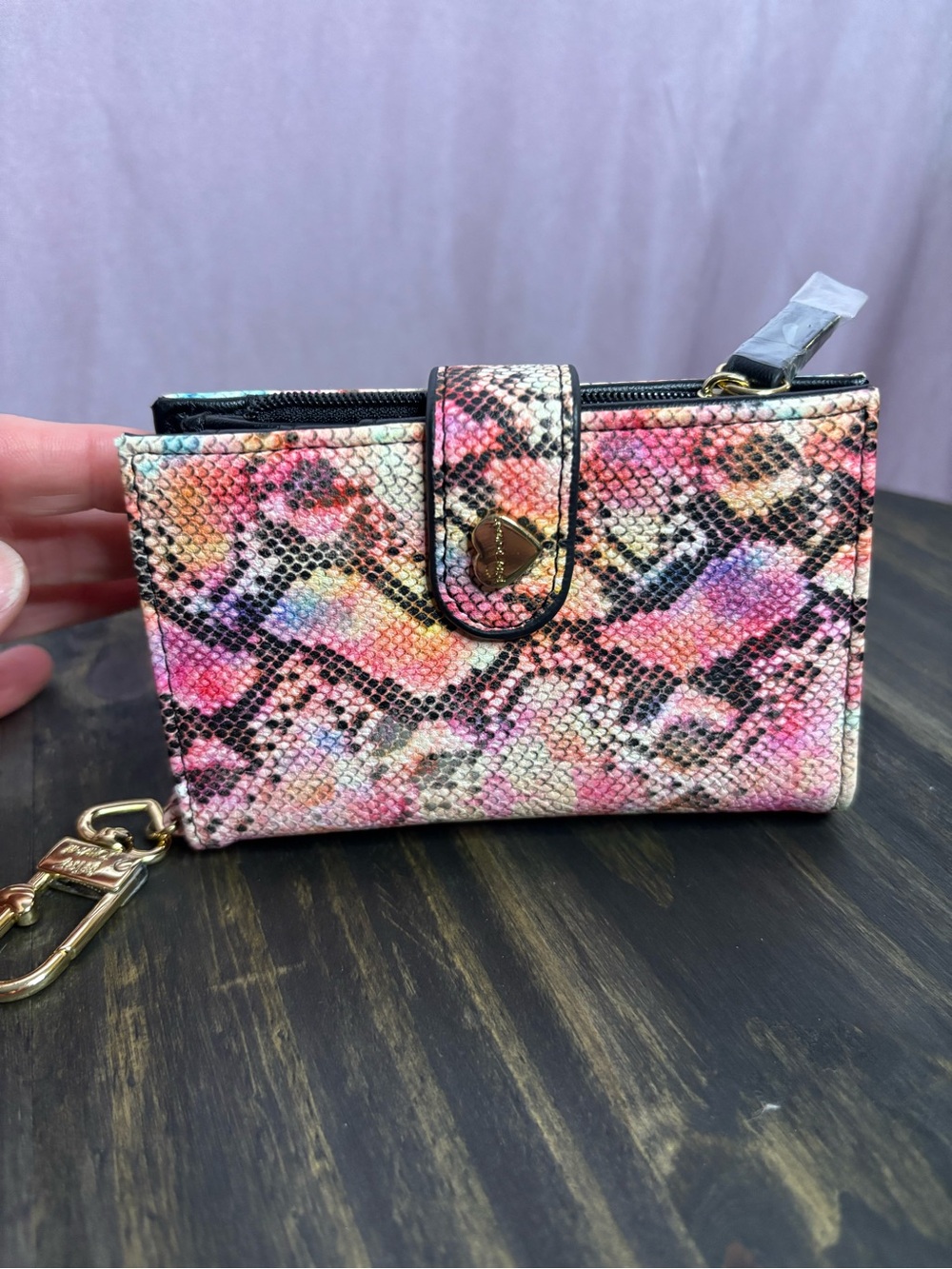 Betsey Johnson Pink Multi-Color Snake Print Wallet with Gold Clip